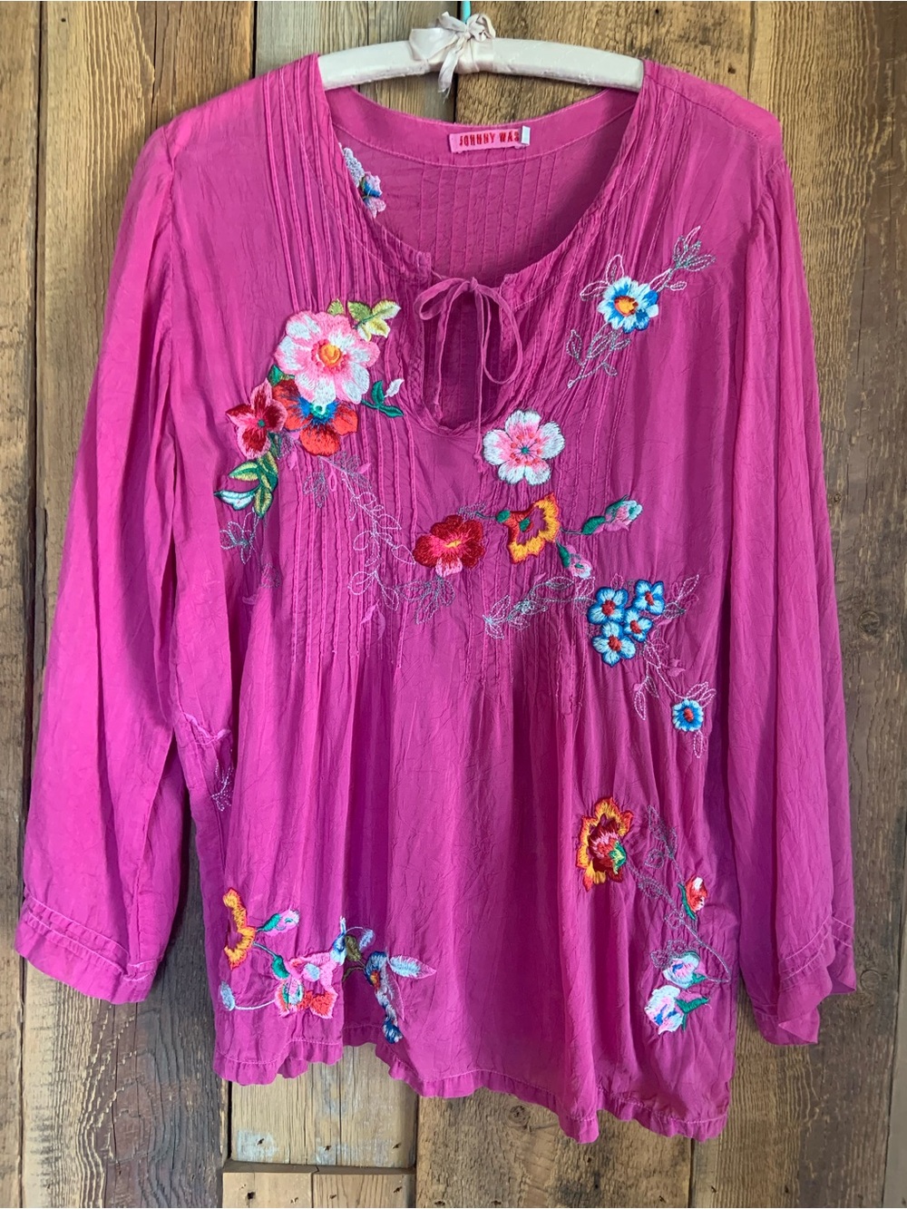 Johnny Was Bright Fuchsia Embroidered Peasant Tunic - Picture 3 of 14